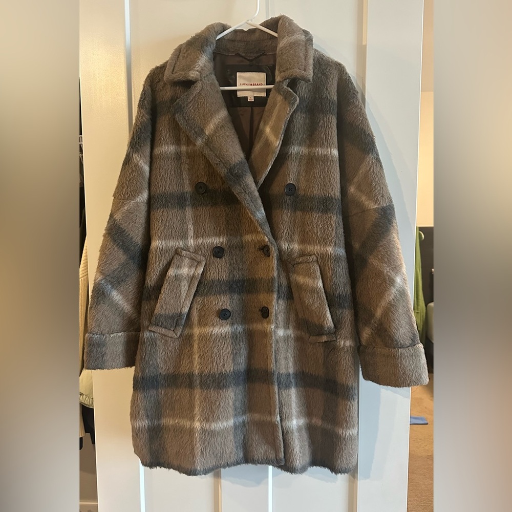 Lucky Brand Brown Plaid Teddy Jacket